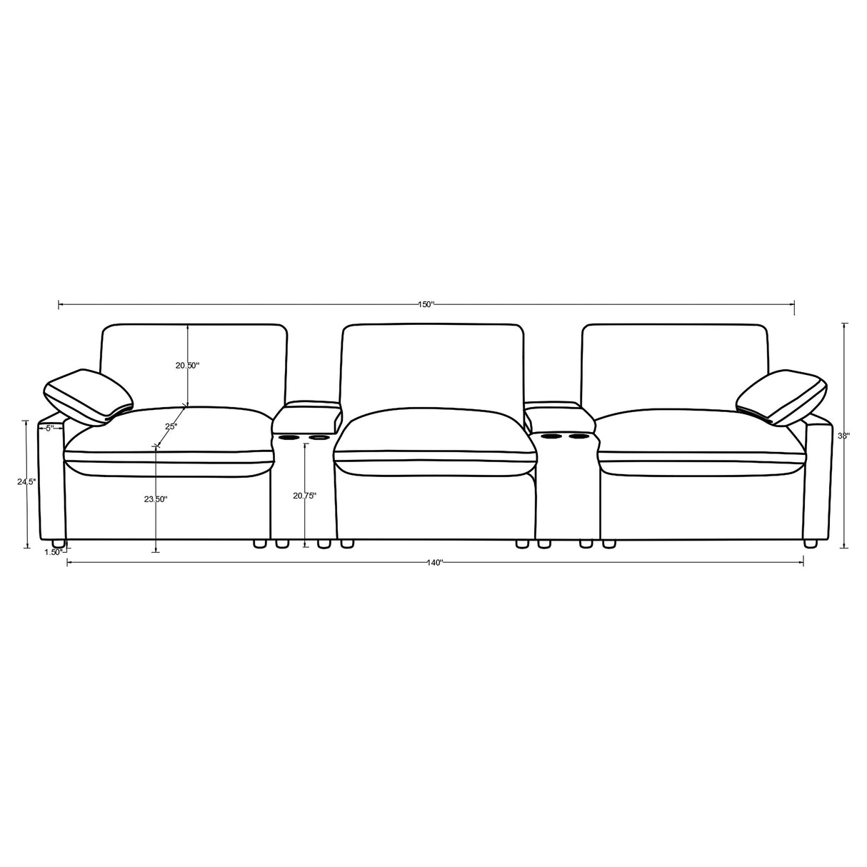 Collins 5-Piece Power Reclining Home Theater Seating Grey