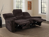 Navarro Chenille Upholstered Reclining Sofa in Dark Brown