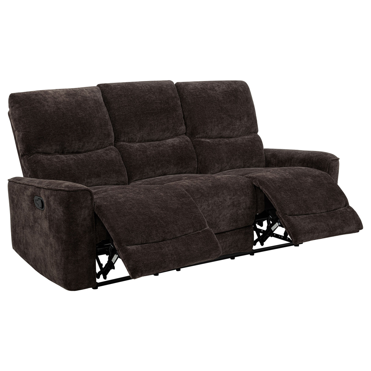 Navarro Chenille Upholstered Reclining Sofa in Dark Brown