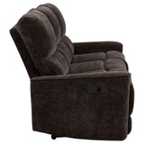 Navarro Chenille Upholstered Reclining Sofa in Dark Brown