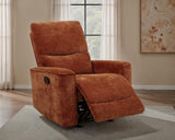 Navarro Chenille Upholstered Glider Recliner, Burnt Orange