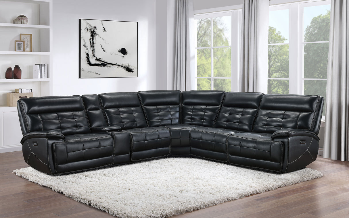 Hewitt Leather Dual Power Reclining Sectional Sofa, Black