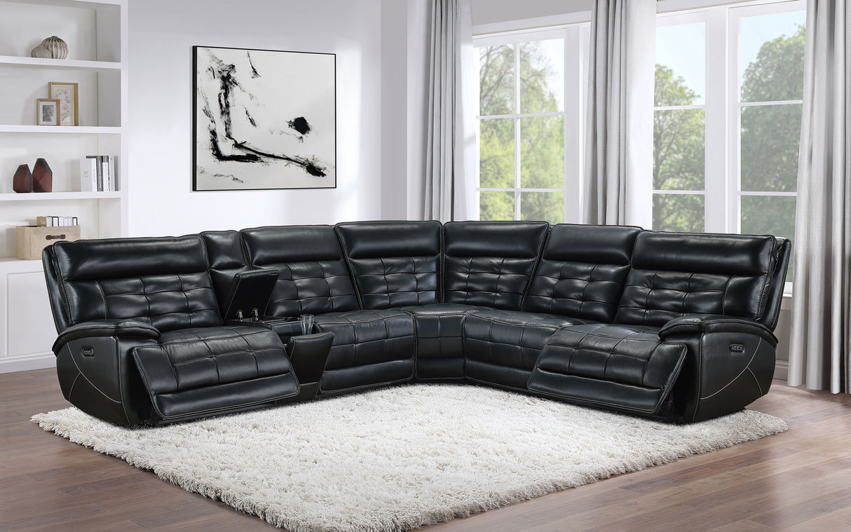 Hewitt Leather Dual Power Reclining Sectional Sofa, Black
