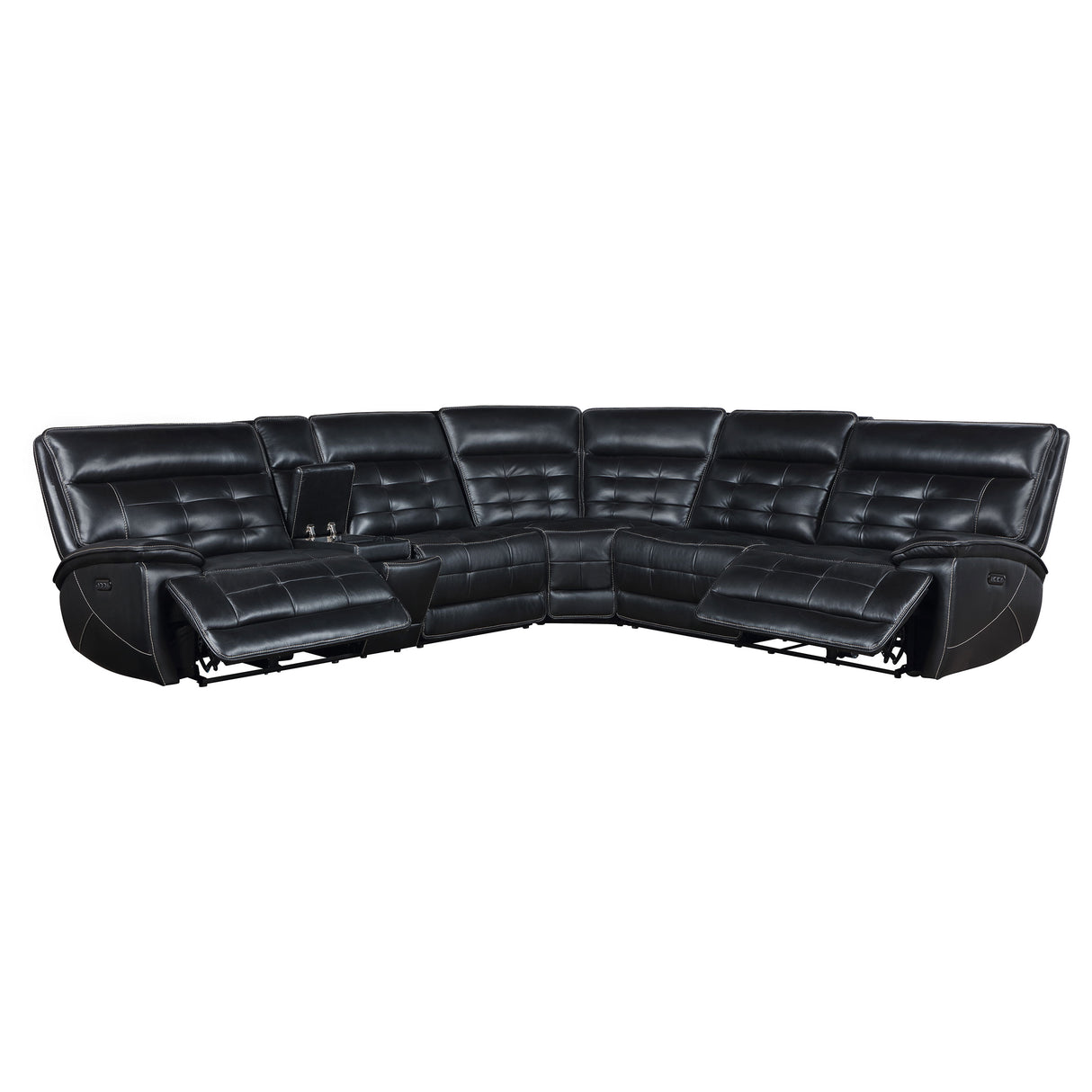 Hewitt Leather Dual Power Reclining Sectional Sofa, Black