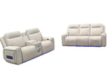 Sand Leatherette Power Reclining Sofa and Loveseat Set