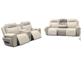 Sand Leatherette Power Reclining Sofa and Loveseat Set
