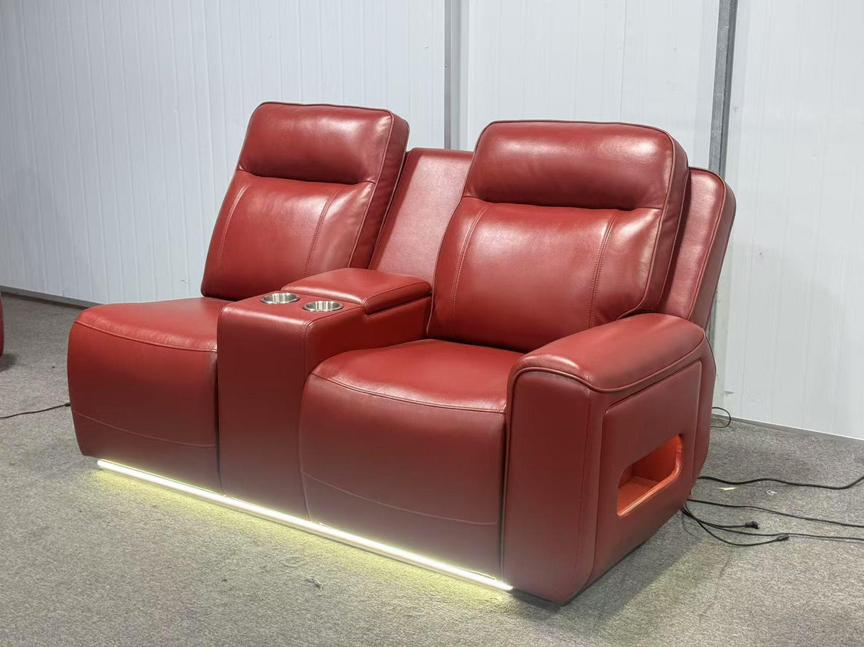 Red Leatherette Power Reclining Sectional, 3-Piece