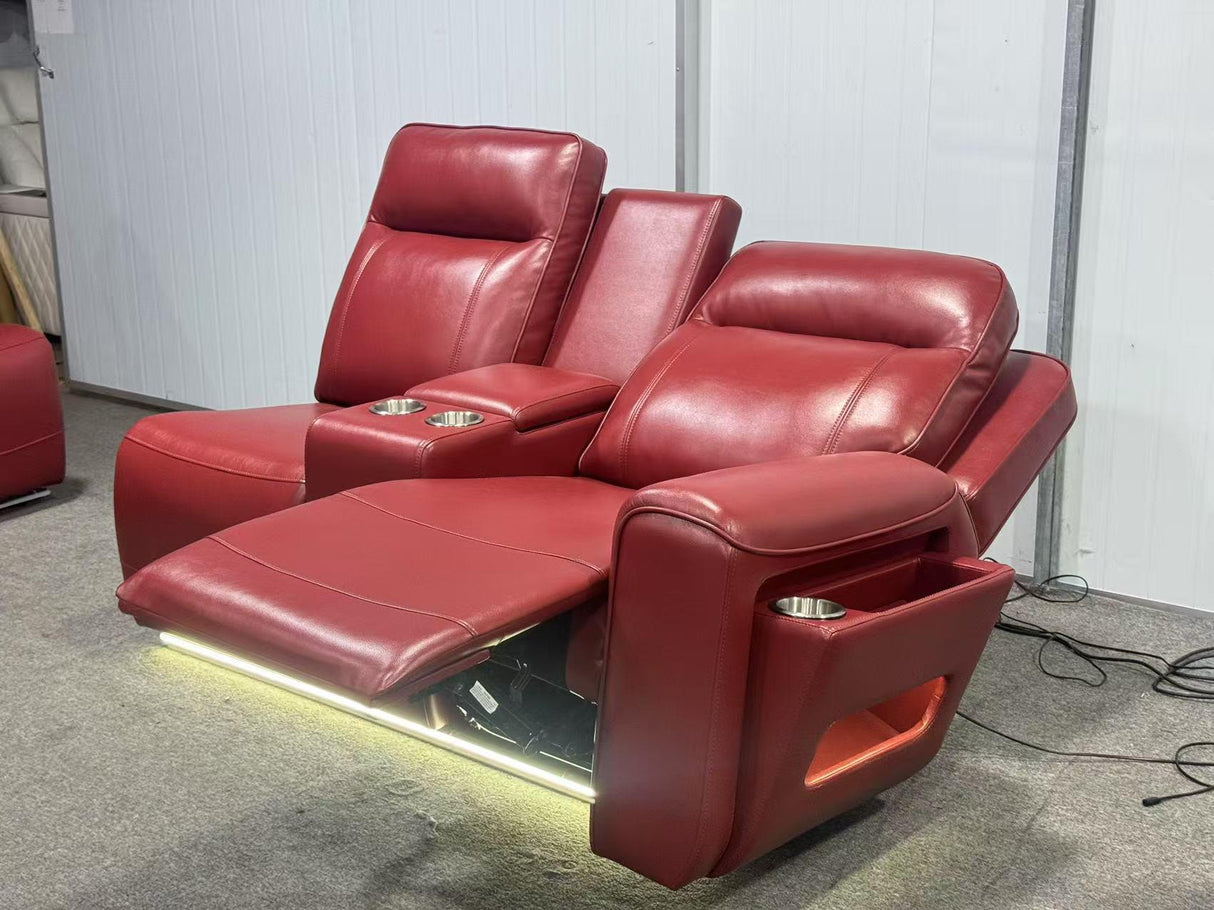 Red Leatherette Power Reclining Sectional, 3-Piece