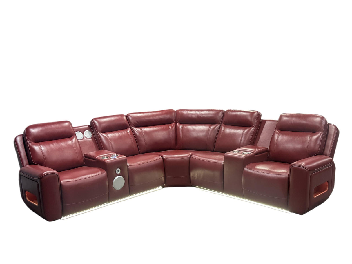 Red Leatherette Power Reclining Sectional, 3-Piece