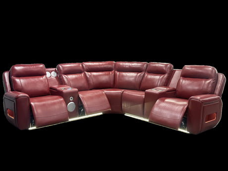 Red Leatherette Power Reclining Sectional, 3-Piece