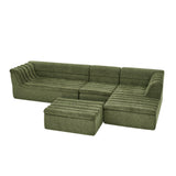 U-Shaped Modular Sectional Sofa With Chaise And Movable Ottoman With Wave-Shaped Armrest