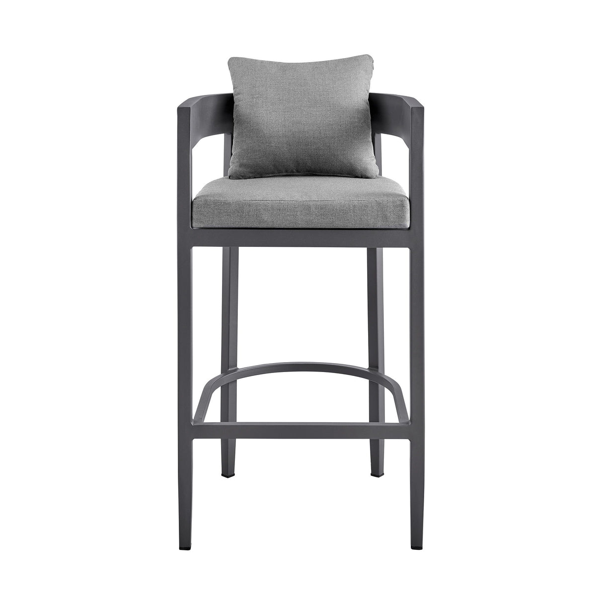 Menorca - Outdoor Patio Counter Height Bar Stool In Aluminum With Gray Cushions