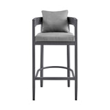 Menorca - Outdoor Patio Counter Height Bar Stool In Aluminum With Gray Cushions