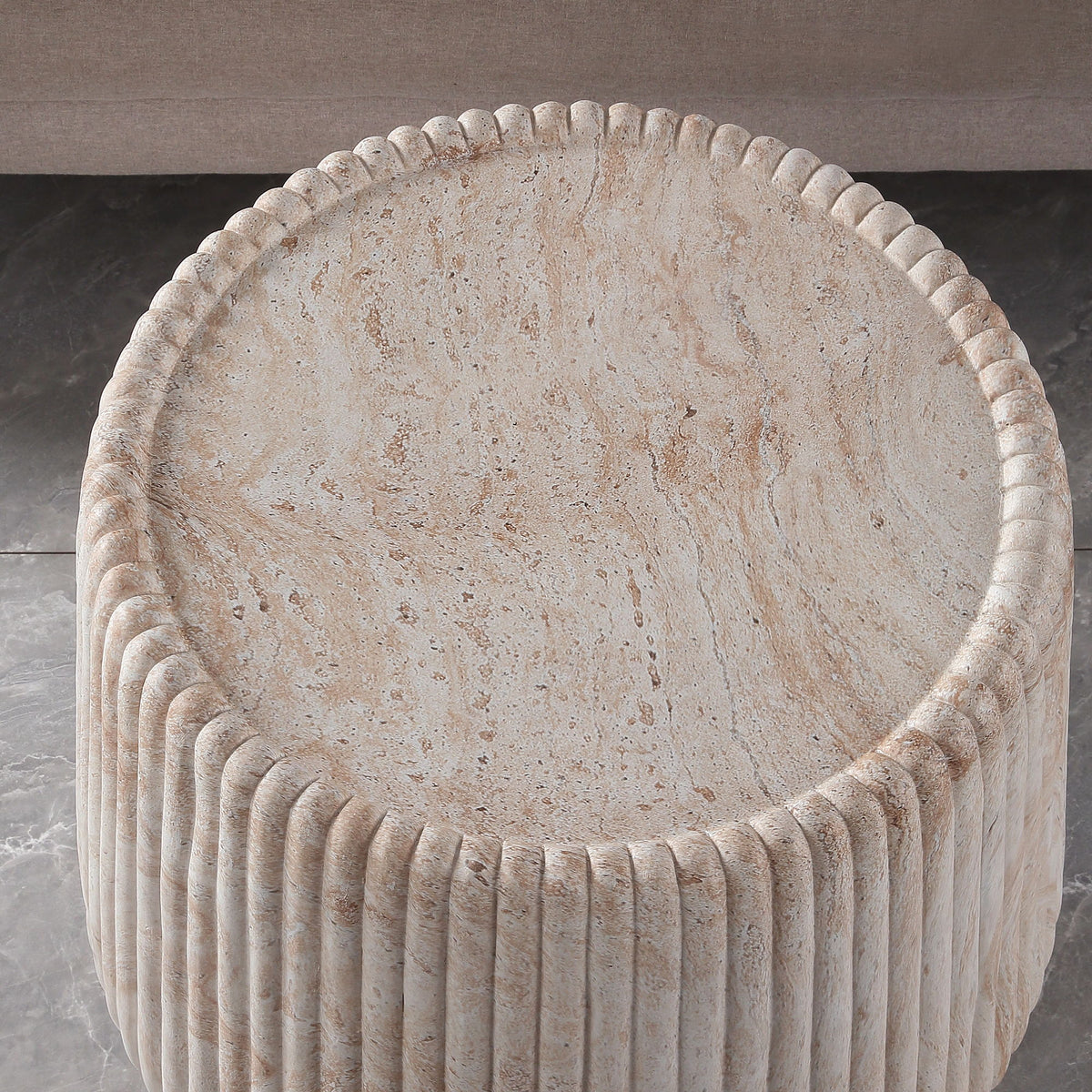 Fluted Drum Accent Coffee Table For Indoor / Outdoor - Beige / Yellow