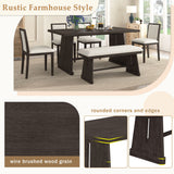 Dining Set With Rectangular Table, 4 Upholstered Chairs & 1 Padded Bench