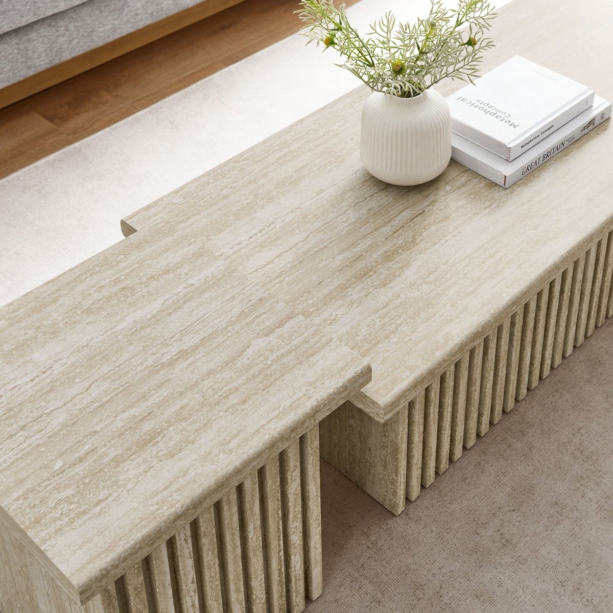 61 Inch Mid - Century Slat - Base Nesting Coffee Table Set - Coffee Tables available at Alpine Outlets in Denver