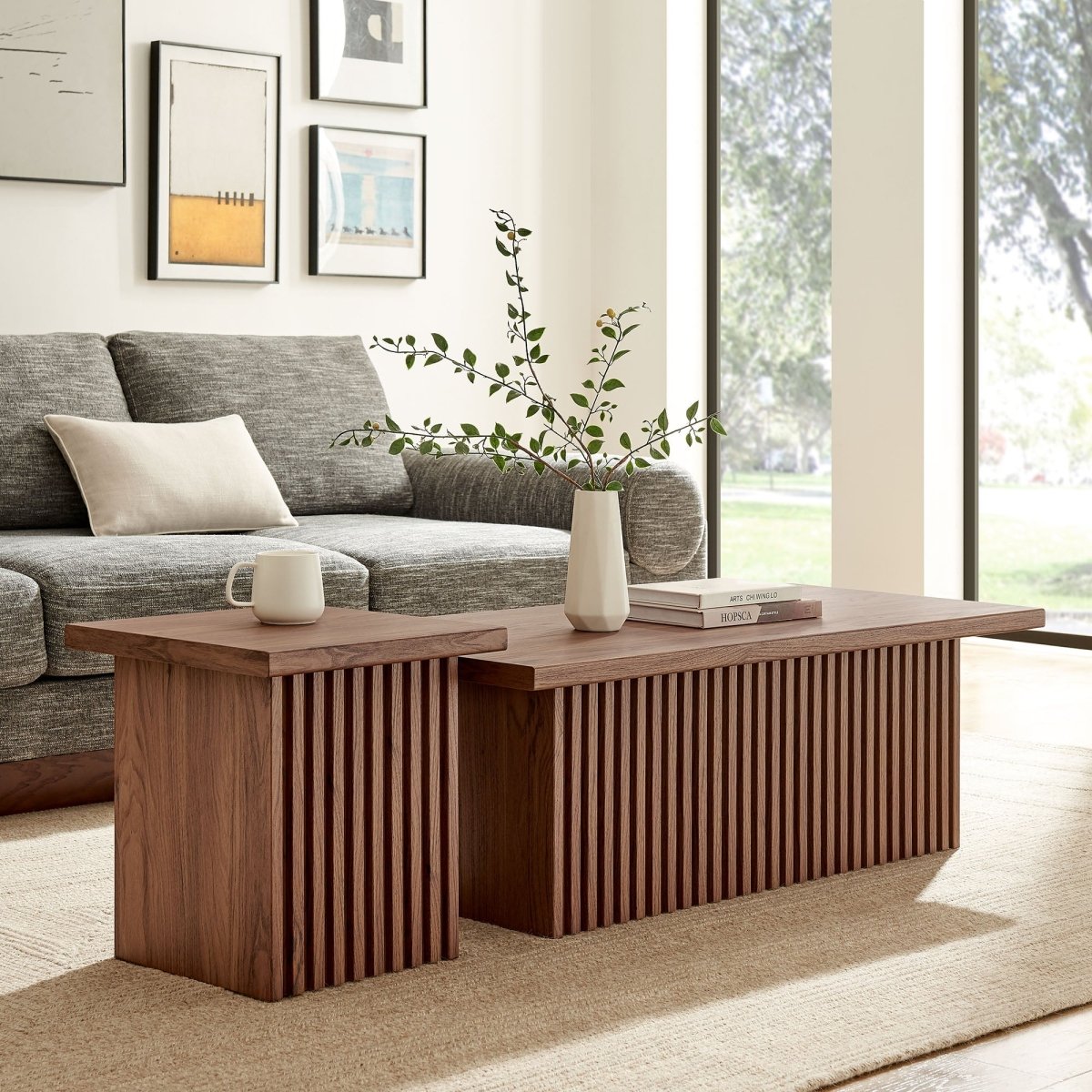 61 Inch Mid - Century Slat - Base Nesting Coffee Table Set - Coffee Tables available at Alpine Outlets in Denver