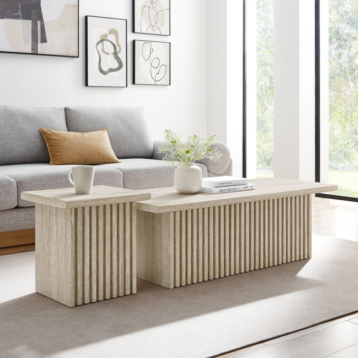 61 Inch Mid - Century Slat - Base Nesting Coffee Table Set - Coffee Tables available at Alpine Outlets in Denver