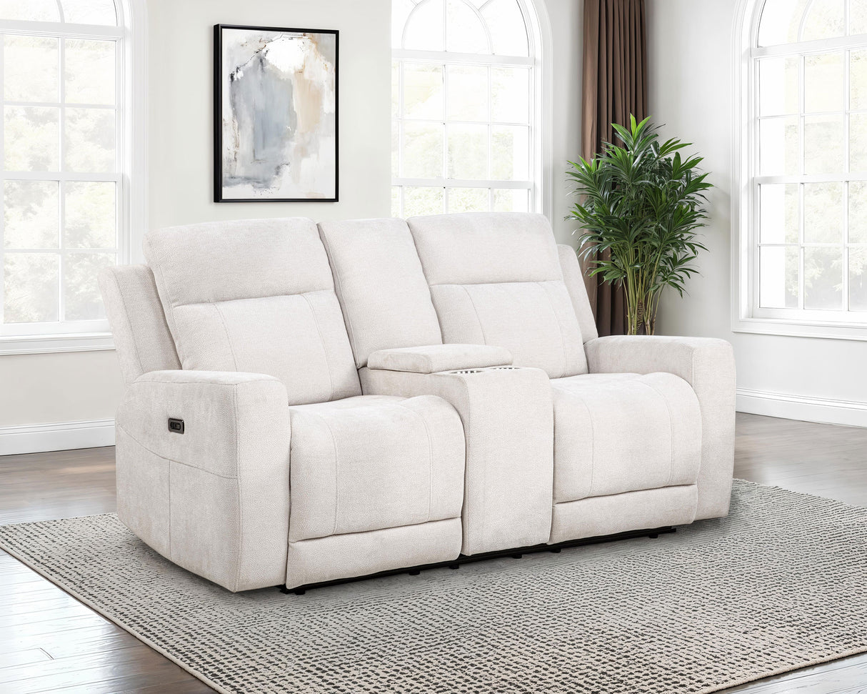 Kennett Chenille Power Reclining Loveseat in Ivory