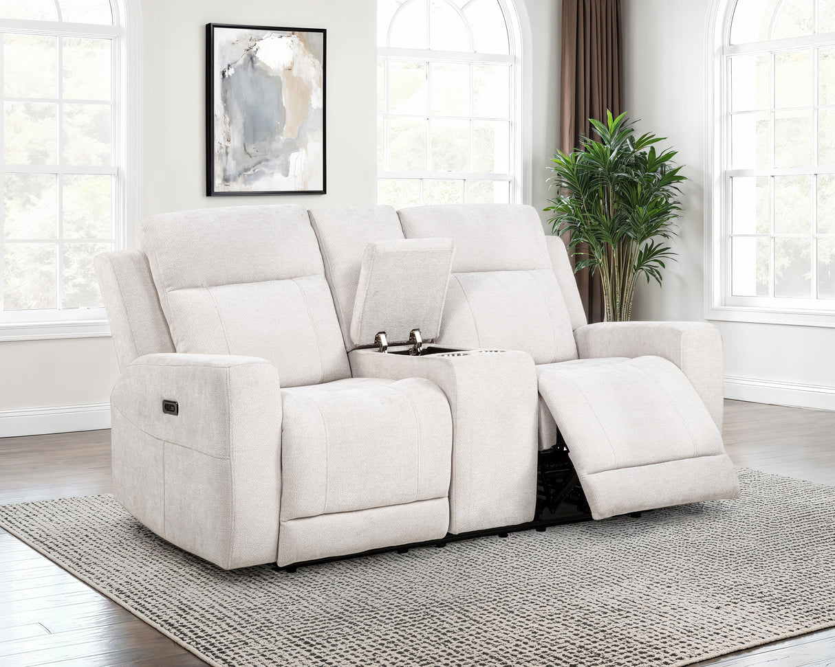 Kennett Chenille Power Reclining Loveseat in Ivory