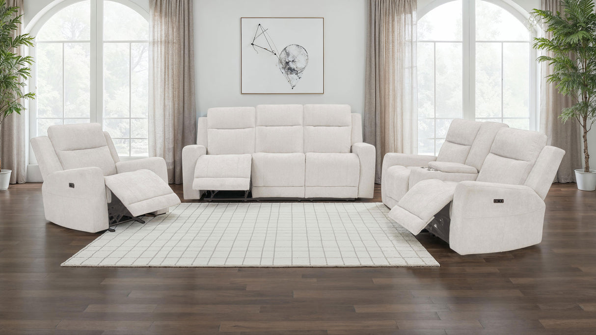 Kennett Chenille Power Reclining Loveseat in Ivory
