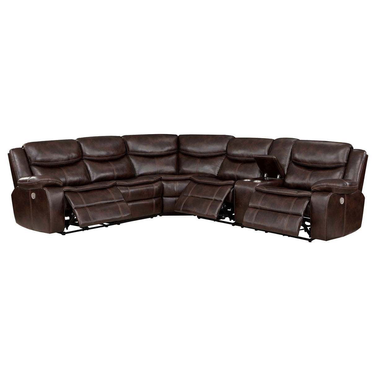Sycamore Upholstered Power Reclining Sectional - Dark Brown