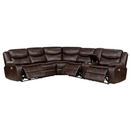 Sycamore Upholstered Power Reclining Sectional - Dark Brown