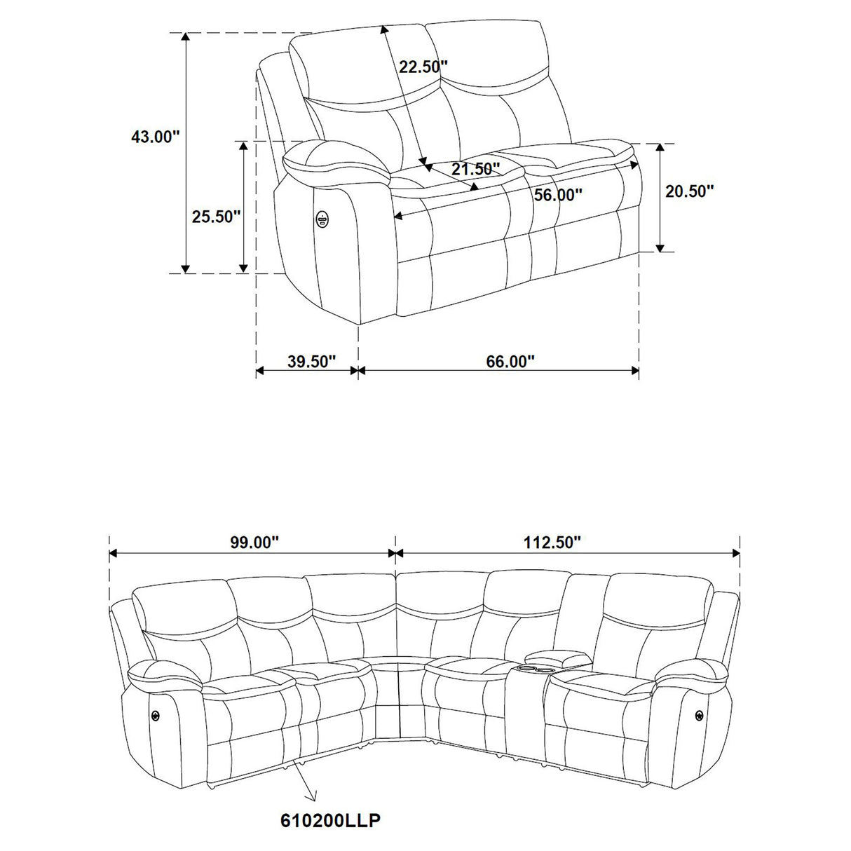 Sycamore Upholstered Power Reclining Sectional - Dark Grey