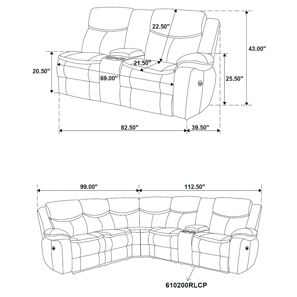 Sycamore Upholstered Power Reclining Sectional - Dark Grey