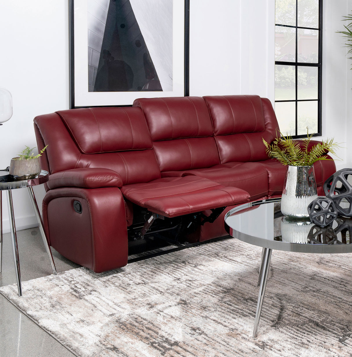 Camila Upholstered Motion Reclining Sofa in Red