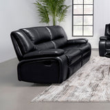 Camila Upholstered Motion Reclining Loveseat in Black