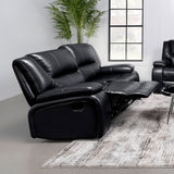 Camila Upholstered Motion Reclining Loveseat in Black