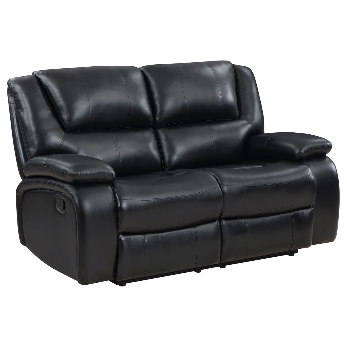 Camila Upholstered Motion Reclining Loveseat in Black