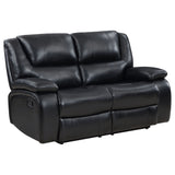 Camila Upholstered Motion Reclining Loveseat in Black