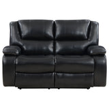 Camila Upholstered Motion Reclining Loveseat in Black
