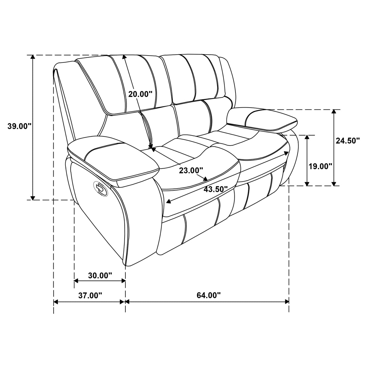 Camila Upholstered Motion Reclining Loveseat in Black