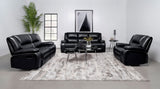 Camila Upholstered Motion Reclining Loveseat in Black