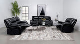 Camila Upholstered Motion Reclining Loveseat in Black