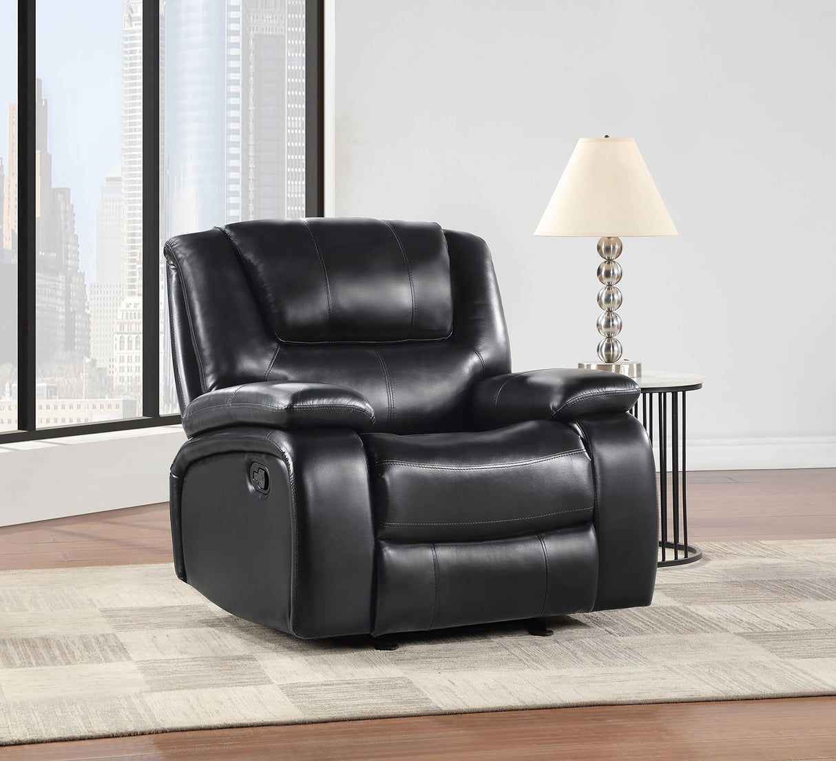 Camila Upholstered Glider Recliner Chair in Black