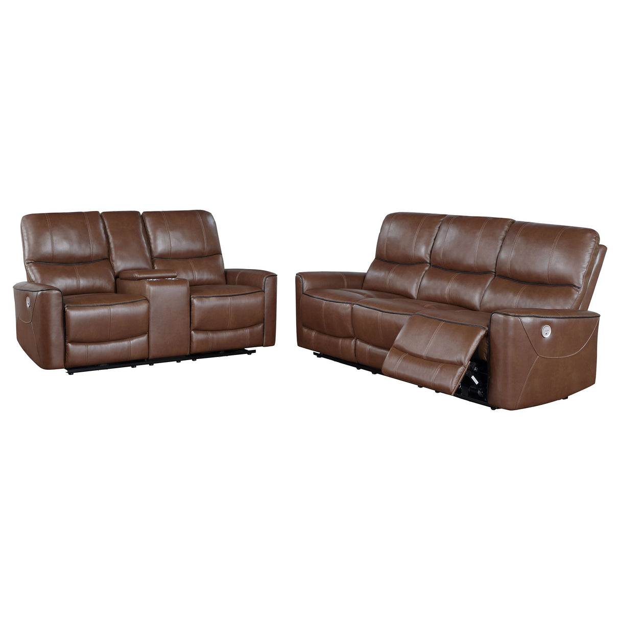 Greenfield 2-Piece Power Reclining Sofa Set Saddle Brown