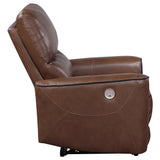 Greenfield Upholstered Power Recliner Chair in Saddle Brown