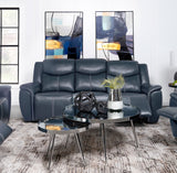 Sloane Blue Leatherette Reclining Sofa with Console