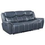 Sloane Blue Leatherette Reclining Sofa with Console