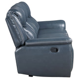 Sloane Blue Leatherette Reclining Sofa with Console