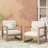 Outdoor Acacia Wood Patio Club Chair, Wood Patio Furniture, Waterproof Thick Cushion Deep Seating For Porch - Brown Wash / Beige
