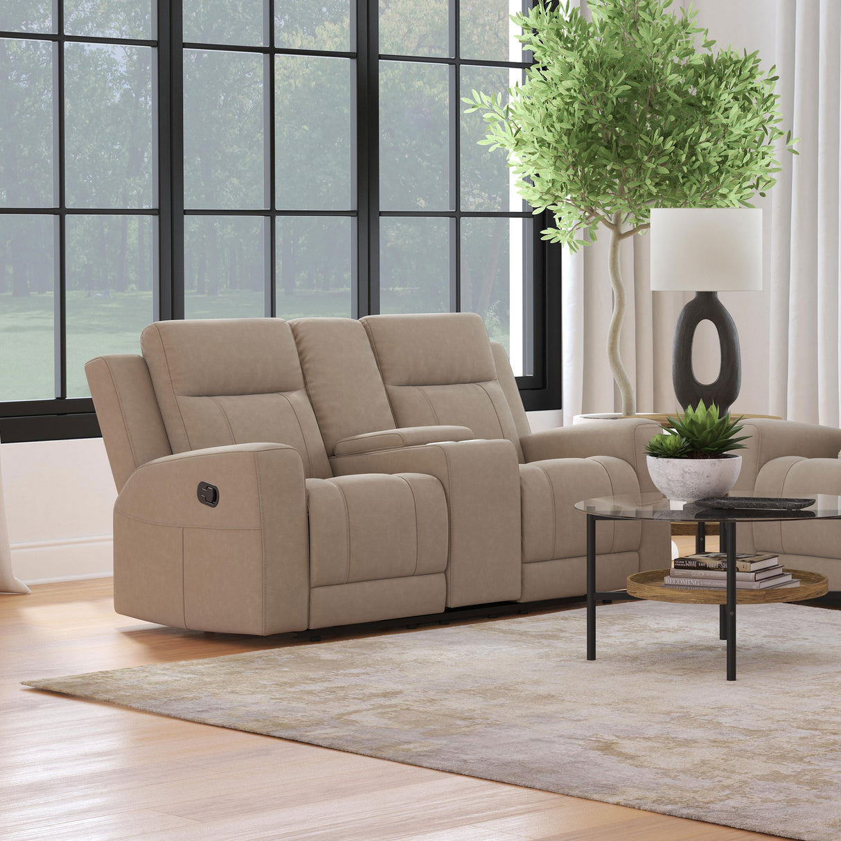 Brentwood Upholstered Motion Reclining Loveseat, Taupe
