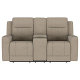 Brentwood Upholstered Motion Reclining Loveseat, Taupe