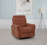 Adler Upholstered Power Swivel Glider Recliner in Rust