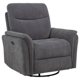 Adler Upholstered Power Swivel Glider Recliner Charcoal Grey