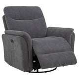 Adler Upholstered Power Swivel Glider Recliner Charcoal Grey